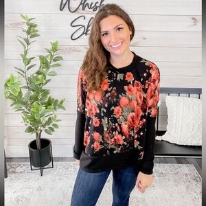 Floral Black and Red Women's Top